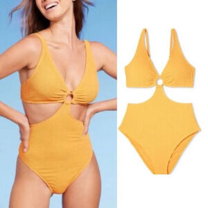 NWOT Orange Shade & Shore Women's XL (16) Textured Ring Detail Monokini Swimsuit